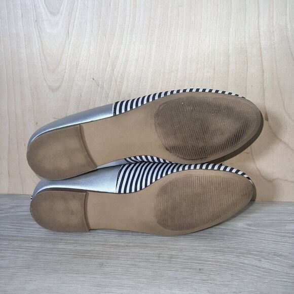 Crown & Ivy Mia Blue/White/Silver Striped Flats Women's 7 - Picture 8 of 11